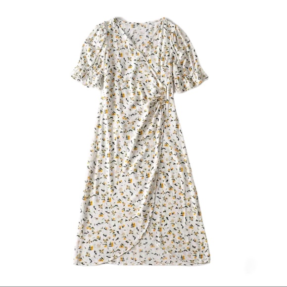 Boho Floral Gypsy Print 60’s Midi Dress Yellow - Picture 5 of 6
